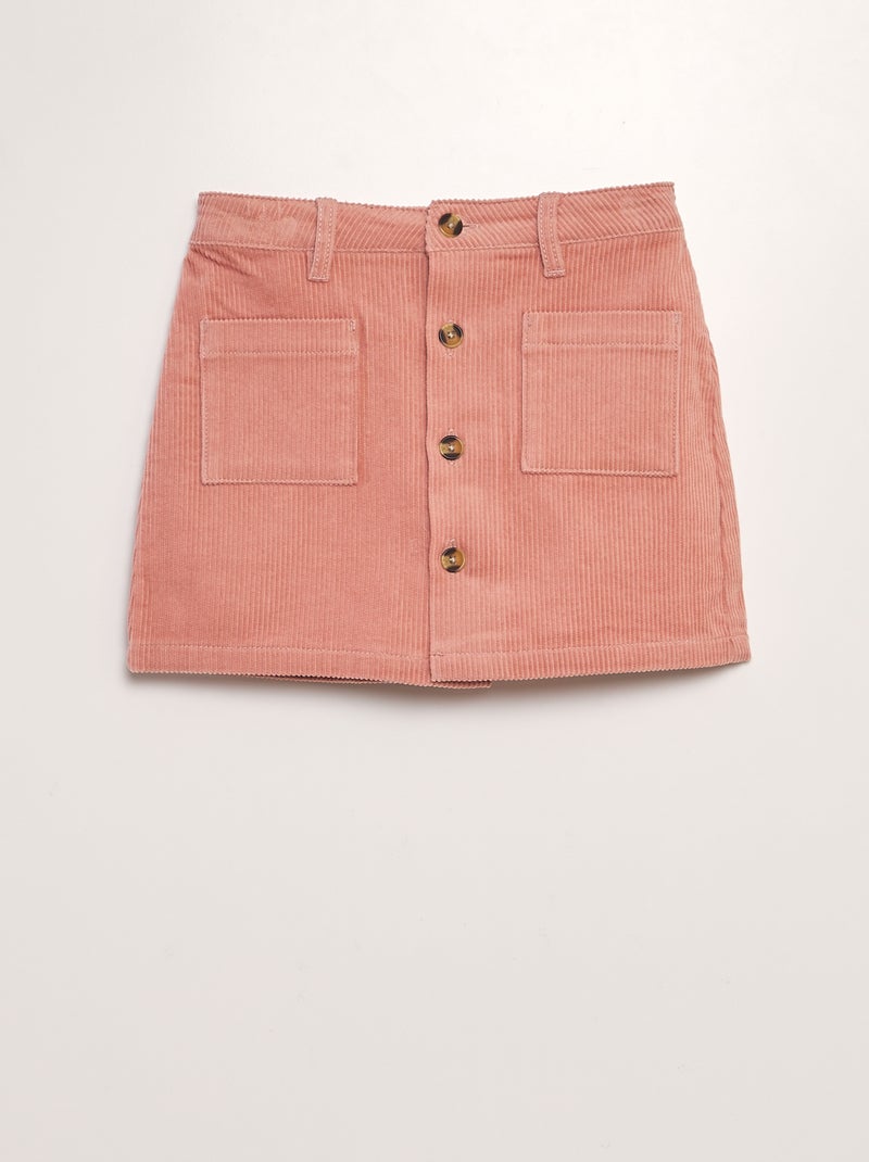 Jupe droite côtelé avec boutons Rose - Kiabi