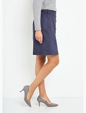Jupe droite courte tissu suédé effet boutonné - Afibel