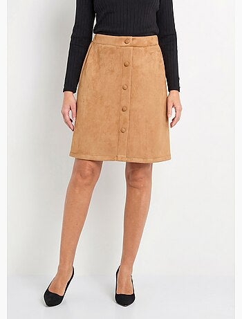 Jupe droite courte tissu suédé effet boutonné - Afibel
