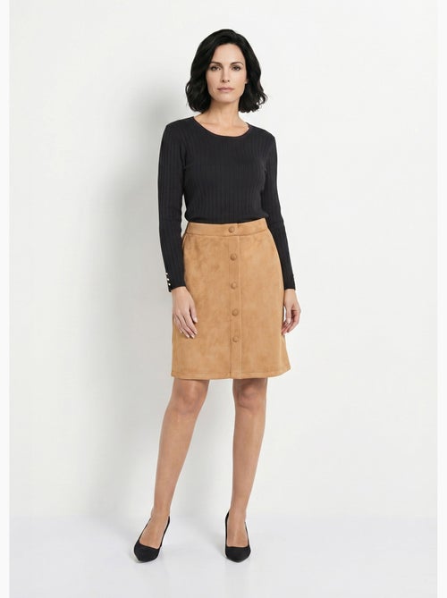 Jupe droite courte tissu suédé effet boutonné - Afibel - Kiabi