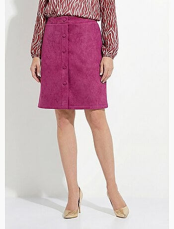Jupe droite courte tissu suédé effet boutonné - Afibel