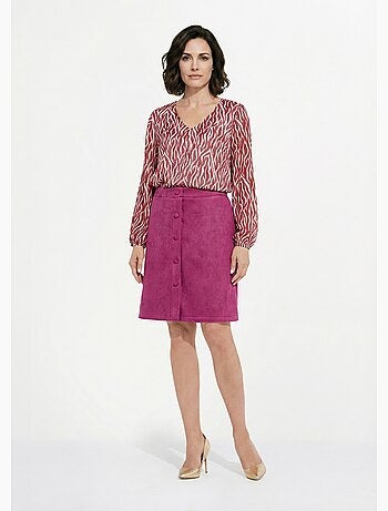 Jupe droite courte tissu suédé effet boutonné - Afibel