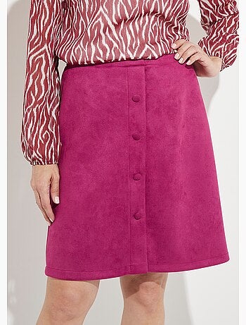Jupe droite courte tissu suédé effet boutonné - Afibel