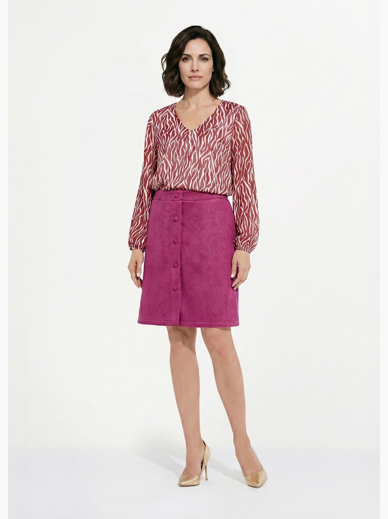 Jupe droite courte tissu suédé effet boutonné - Afibel Violet - Kiabi