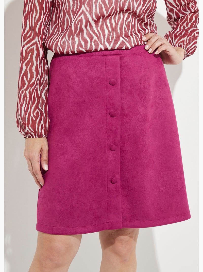 Jupe droite courte tissu suédé effet boutonné - Afibel Violet - Kiabi