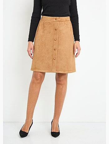 Jupe droite courte tissu suédé effet boutonné