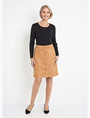 Jupe droite courte tissu suédé effet boutonné