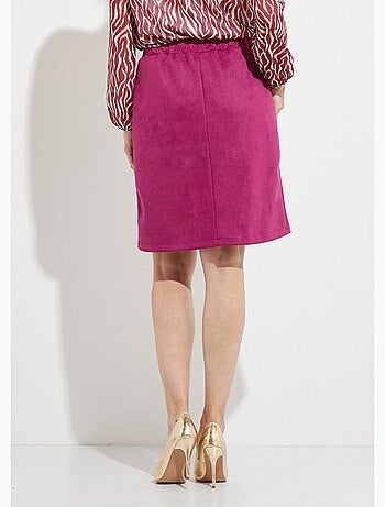 Jupe droite courte tissu suédé effet boutonné