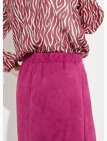 Jupe droite courte tissu suédé effet boutonné