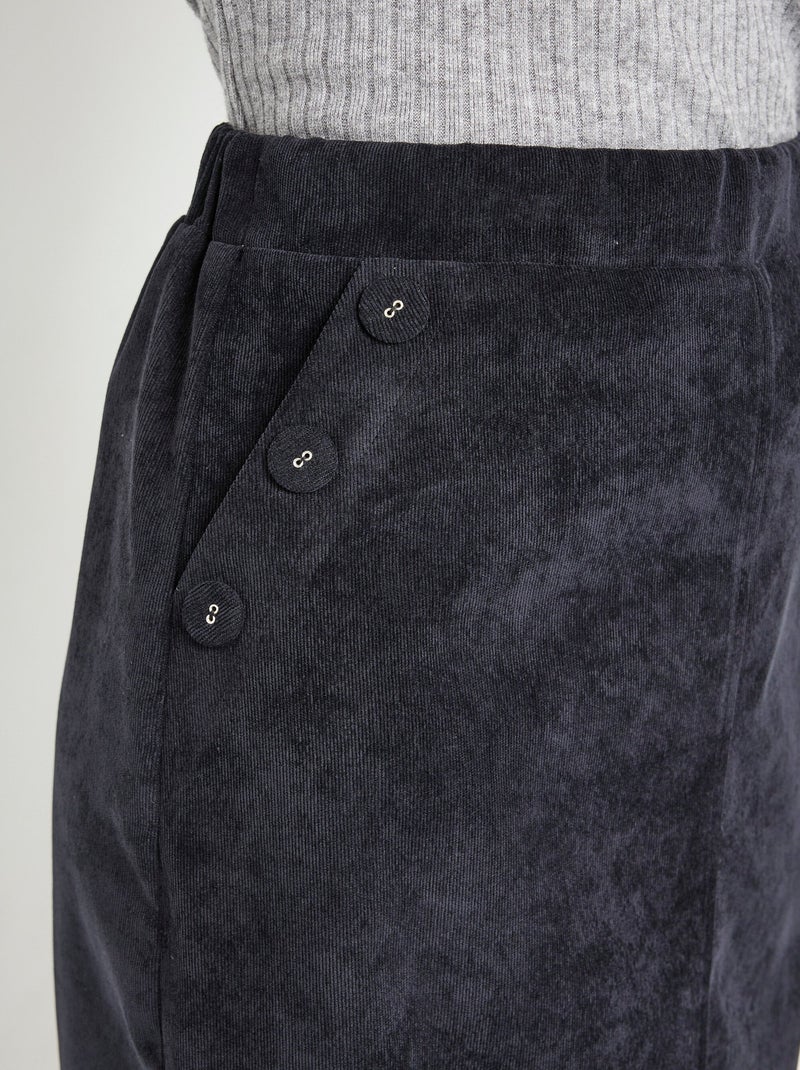Jupe droite courte velours milleraies - Afibel Noir - Kiabi