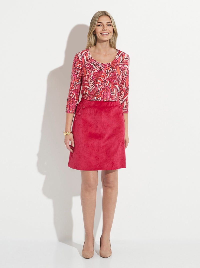 Jupe droite courte velours milleraies - Afibel Rouge - Kiabi
