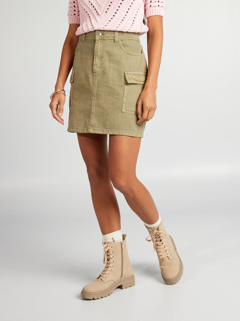 Jupe droite en denim Kaki - Kiabi