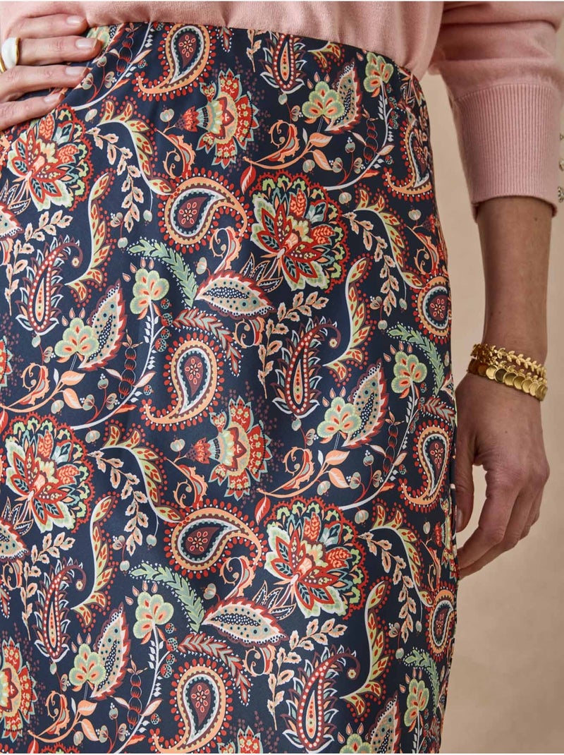 Jupe élastiquée en satin - DAXON Noir Orange - Kiabi