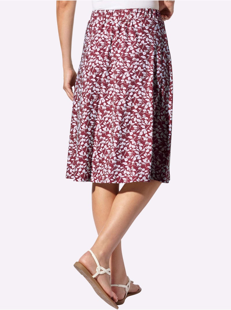 Jupe en 100% coton à imprimé floral avec ceinture élastique - taille courte - witt Rouge foncé - Kiabi