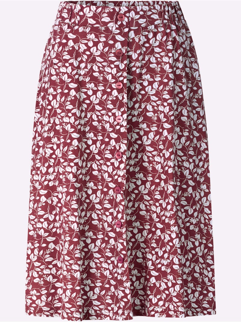 Jupe en 100% coton à imprimé floral avec ceinture élastique - taille courte - witt Rouge foncé - Kiabi