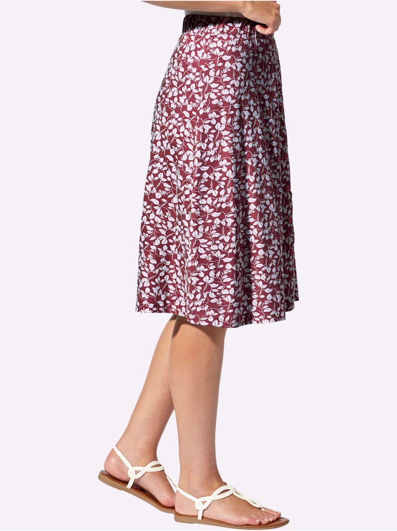 Jupe en 100% coton à imprimé floral avec ceinture élastique - taille courte - witt Rouge foncé - Kiabi