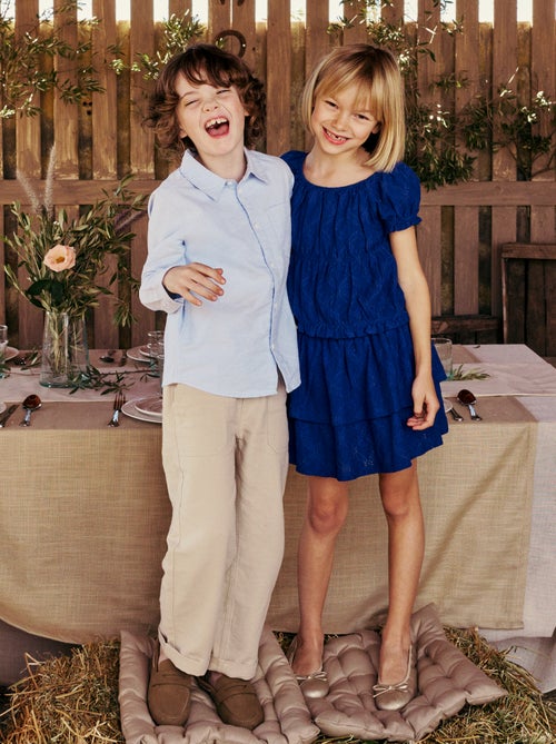 Jupe en broderies anglaises et volants - Kiabi