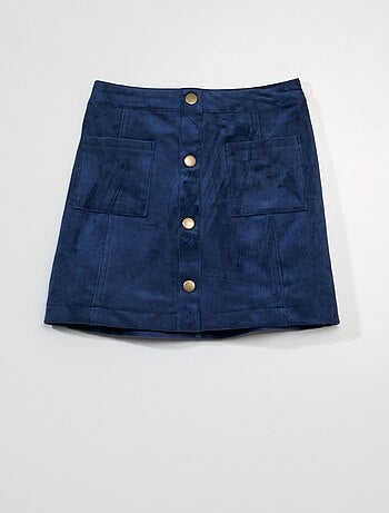 Mini-jupe En Jean American Rag Cie - Taille 15 - Bleue Avec Bordure Simili Daim Et Bouton Devant - Neuf Avec étiquettes