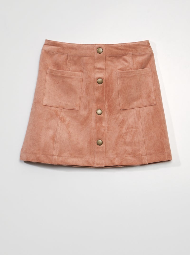 Jupe en daim avec boutons devant rose - Kiabi