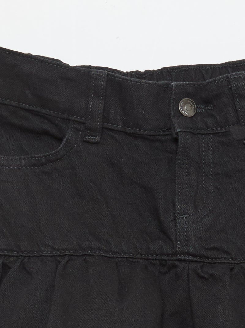 Jupe en denim avec volants Noir - Kiabi