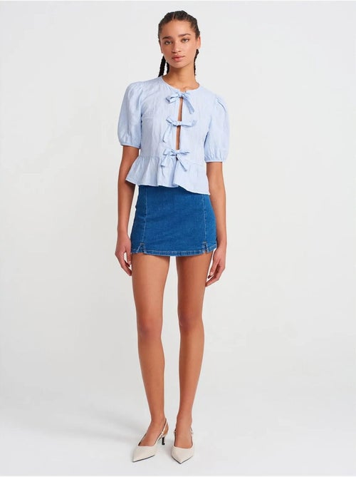Jupe En Denim Mini Trapèze, Taille Haute - Kiabi