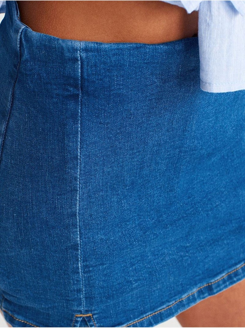 Jupe En Denim Mini Trapèze, Taille Haute Bleu roi - Kiabi