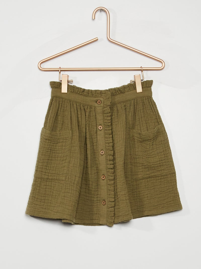Jupe en gaze de coton vert lichen - Kiabi