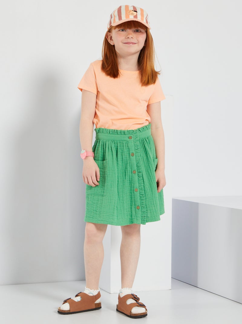 Jupe en gaze de coton vert - Kiabi