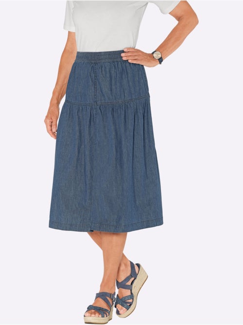 Jupe en jean 100% coton avec ceinture élastique et double couture - Taille standard - Witt - Kiabi Jupe en jean 100% coton avec ceinture élastique et double couture - Taille standard - Witt - Kiabi