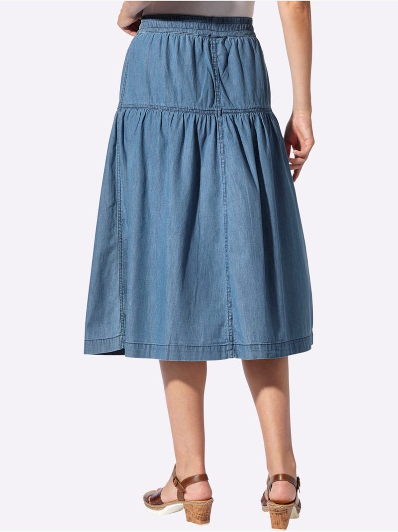 Jupe en jean 100% coton avec ceinture élastique et double couture - taille standard - witt Bleu denim - Kiabi