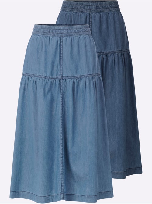 Jupe en jean 100% coton avec ceinture élastique et double couture - Taille standard - Witt - Kiabi Jupe en jean 100% coton avec ceinture élastique et double couture - Taille standard - Witt - Kiabi