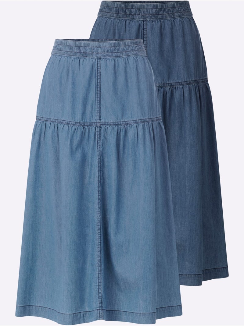 Jupe en jean 100% coton avec ceinture élastique et double couture - taille standard - witt Bleu denim - Kiabi
