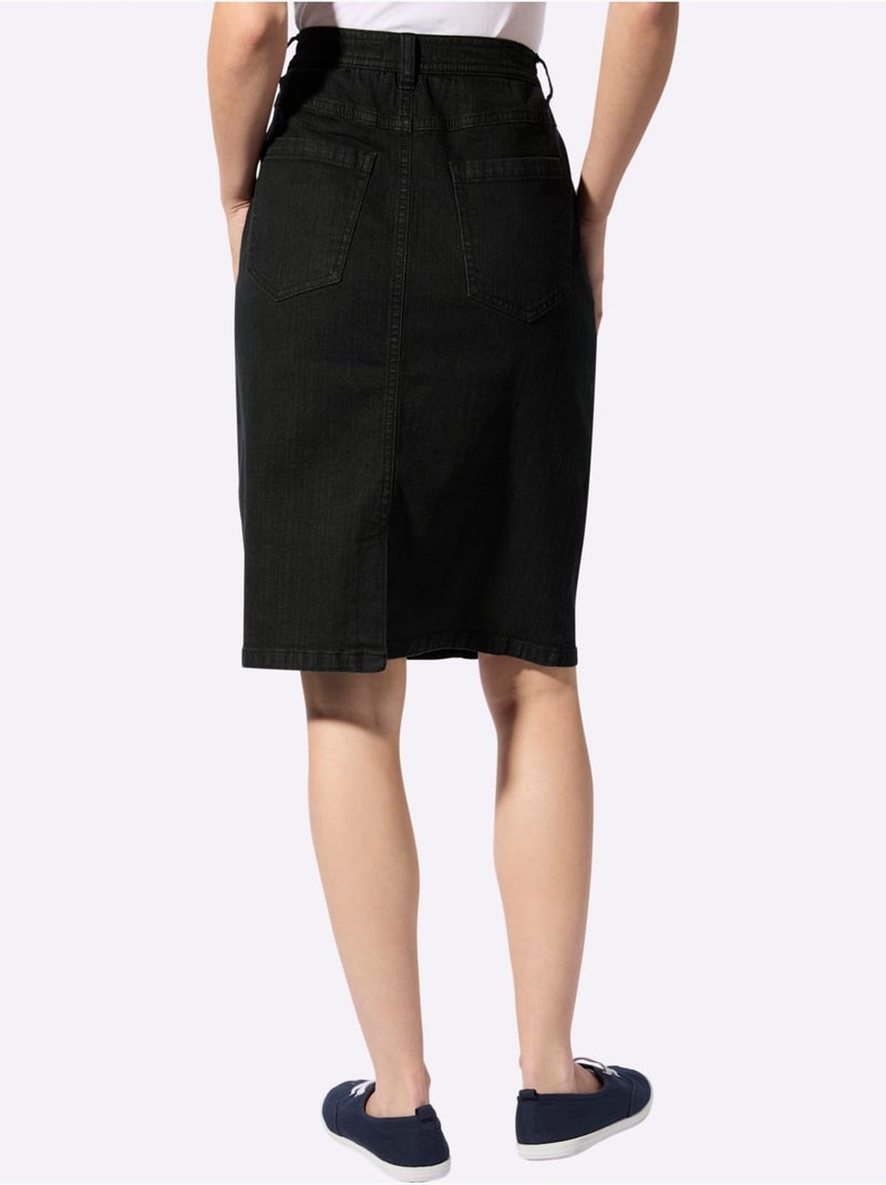 Jupe en jean 5 poches avec fente au dos et passants - Taille standard - Witt Noir - Kiabi