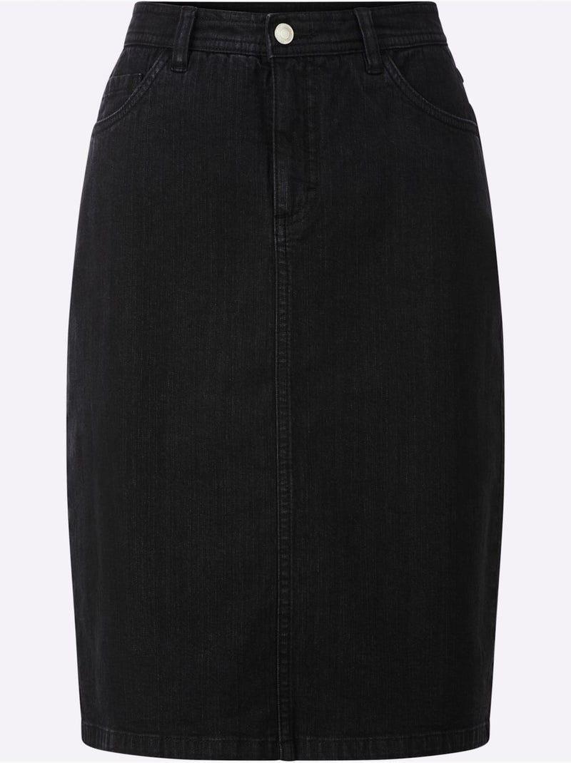 Jupe en jean 5 poches avec fente au dos et passants - Taille standard - Witt Noir - Kiabi