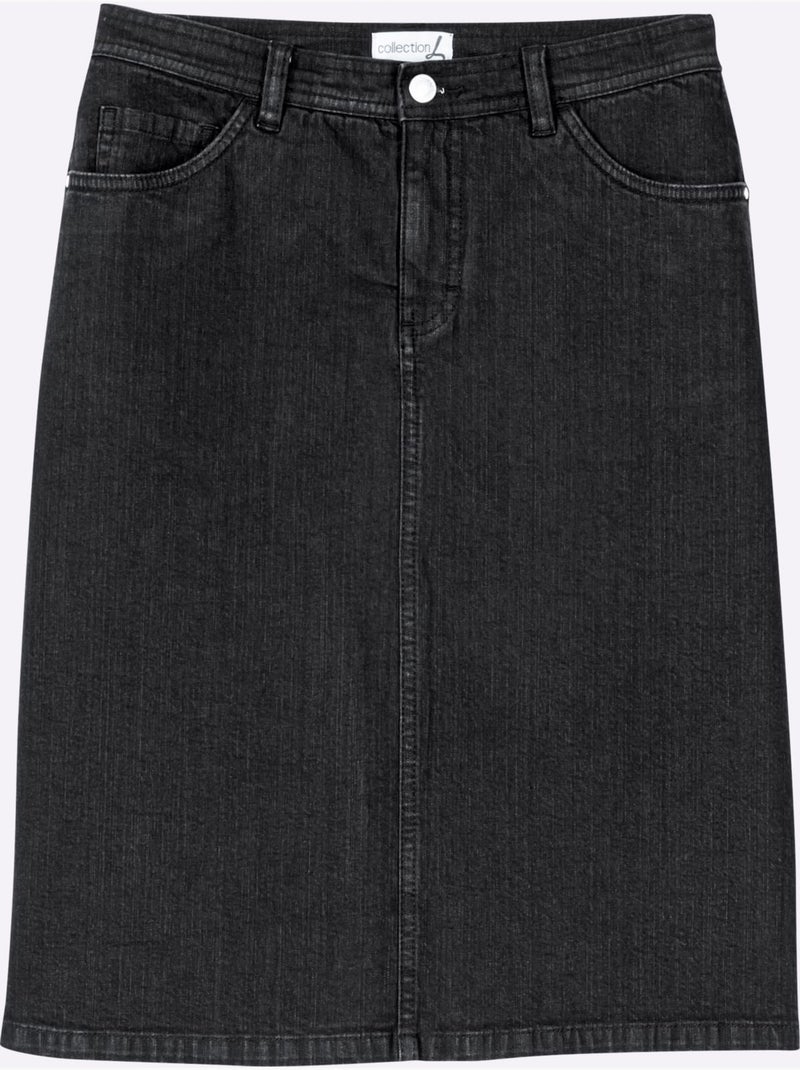 Jupe en jean 5 poches avec fente au dos et passants - Taille standard - Witt Noir - Kiabi