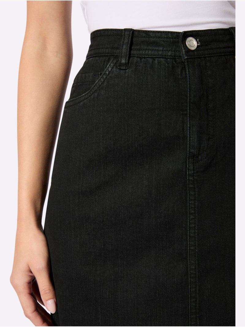 Jupe en jean 5 poches avec fente au dos et passants - Taille standard - Witt Noir - Kiabi