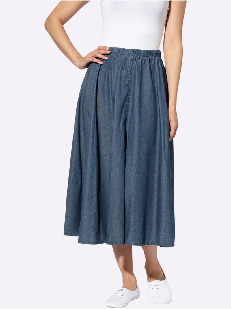 Jupe en jean à panneaux avec ceinture élastique - Taille standard - Witt Bleu jean - Kiabi