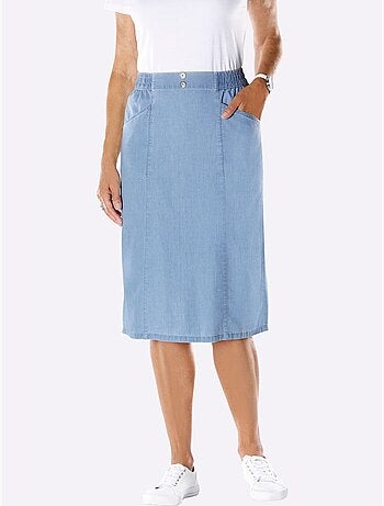 Jupe en jean avec ceinture élastique et poches en biais - Taille standard - Moda Vilona