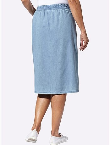 Jupe en jean avec ceinture élastique et poches en biais - Taille standard - Moda Vilona