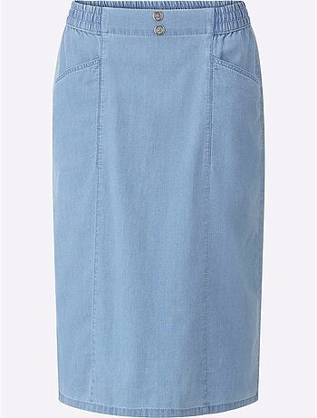 Jupe en jean avec ceinture élastique et poches en biais - Taille standard - Moda Vilona