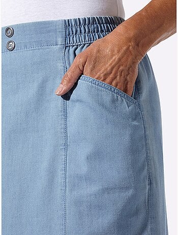 Jupe en jean avec ceinture élastique et poches en biais - Taille standard - Moda Vilona