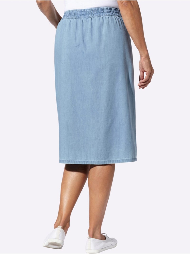 Jupe en jean à poches en biais et ceinture élastique - Taille standard - Moda Vilona Bleu Blanc - Kiabi