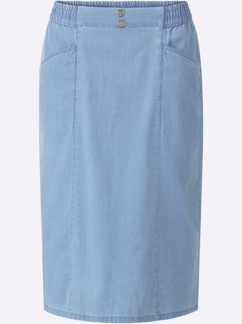 Jupe en jean à poches en biais et ceinture élastique - Taille standard - Moda Vilona Bleu Blanc - Kiabi