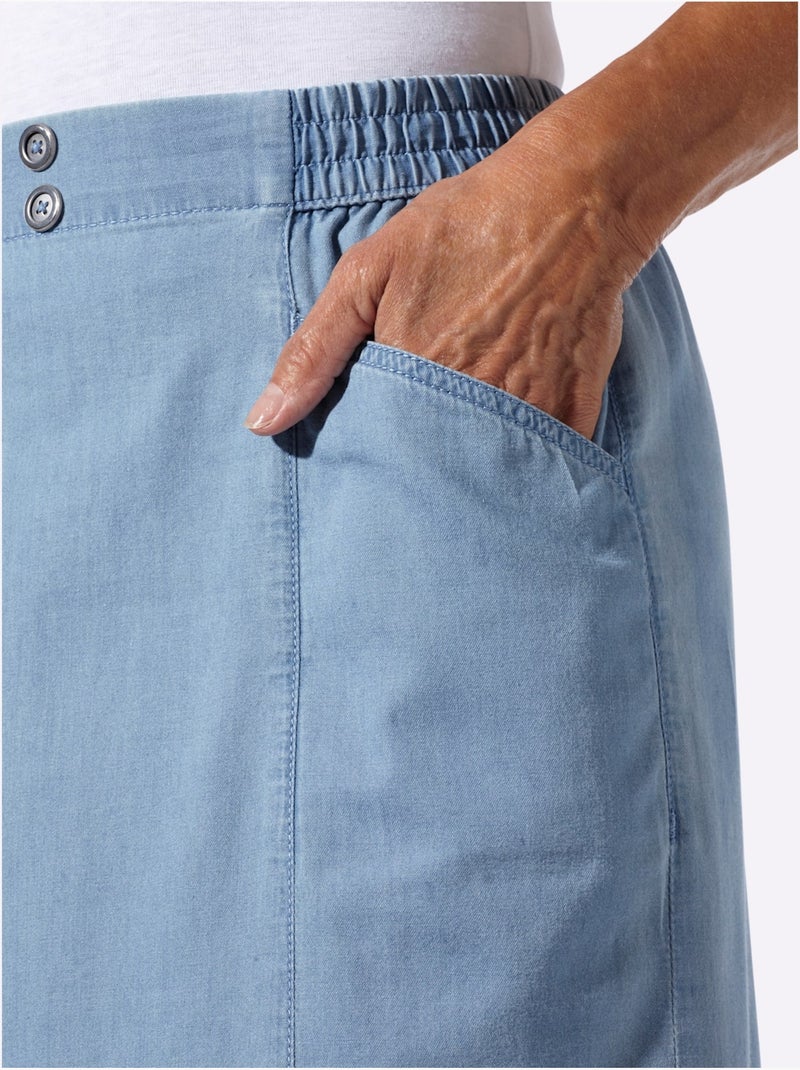 Jupe en jean à poches en biais et ceinture élastique - Taille standard - Moda Vilona Bleu Blanc - Kiabi