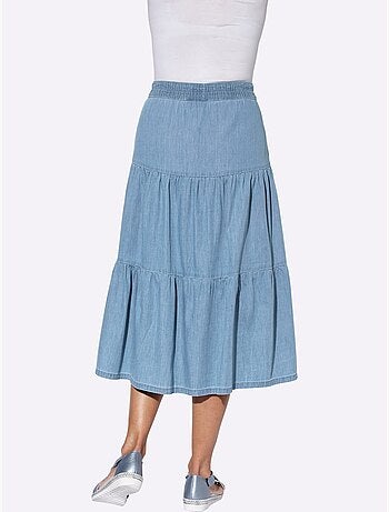 Jupe en jean à volants avec ceinture élastique et fronces - Taille standard - Witt
