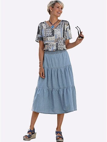 Jupe en jean à volants avec ceinture élastique et fronces - Taille standard - Witt