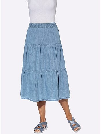 Jupe en jean à volants avec ceinture élastique et fronces - Taille standard - Witt