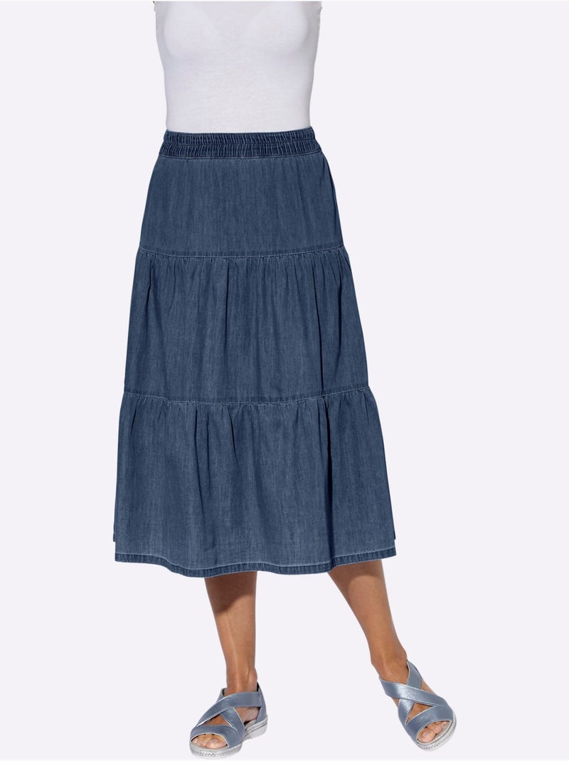 Jupe en jean à volants avec ceinture élastique et coupe fluide - taille standard - witt Bleu jean - Kiabi
