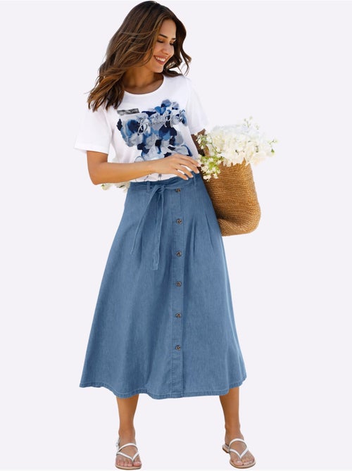 Jupe en jean avec ceinture à nouer et boutonnage devant - Taille standard - Moda Vilona - Kiabi Jupe en jean avec ceinture à nouer et boutonnage devant - Taille standard - Moda Vilona - Kiabi
