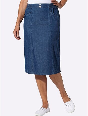 Jupe en jean avec ceinture élastique et poches en biais - Taille standard - Moda Vilona